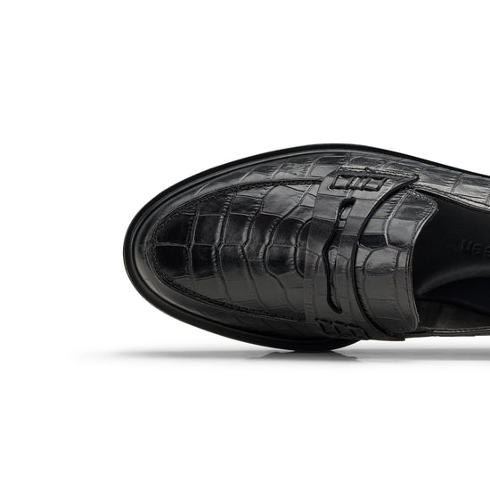 Womens Black Croco Loafer- Paul Green Carmel Loafer- Closeup Toe Box View view 2
