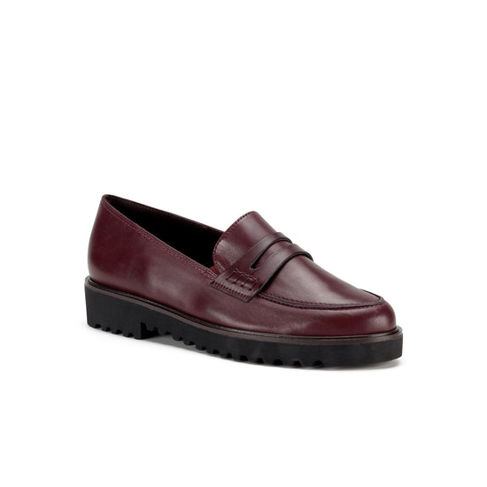 Womens Bordo Leather Loafers- Paul Green Carmel Loafer- 3/4 Angle View view 3