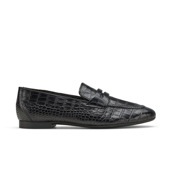 Womens Black Croco Loafer- Paul Green Shoes Evony Loafer- Side View view 1