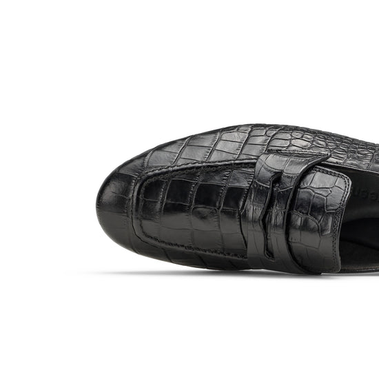 Womens Black Croco Loafer- Paul Green Shoes Evony Loafer- Closeup Toebox View view 2