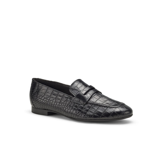 Womens Black Croco Loafer- Paul Green Shoes Evony Loafer- 3/4 View view 3