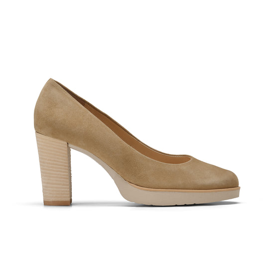 Womens Tan Suede Pump- Paul Green Finley Pump- Side Profile View view 1