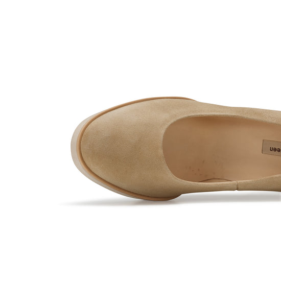 Womens Tan Suede Pump- Paul Green Finley Pump- Closeup Toe Box View view 2