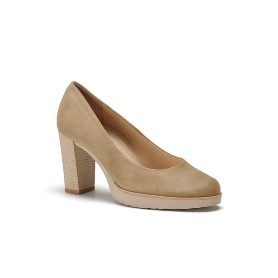 Womens Tan Suede Pump- Paul Green Finley Pump- 3/4 Angle View view 3