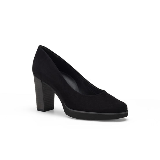Womens Black Suede Pump- Paul Green Finley Pump- 3/4 Angle View view 3