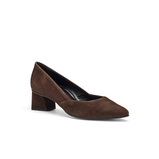 Womens Brown Suede Pump- Paul Green Fauna Pump- 3/4 Angle View view 3
