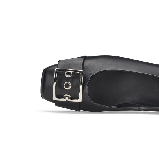 Womens Black Leather Flat- Paul Green Shoes Devony Flat- Closeup Toebox View view 2