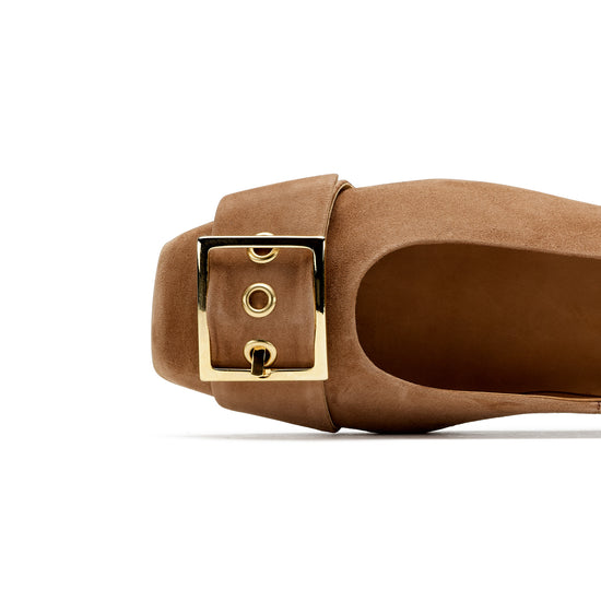 Womens Nut Suede Flat- Paul Green Shoes Devony Flat- Closeup Toebox View view 2