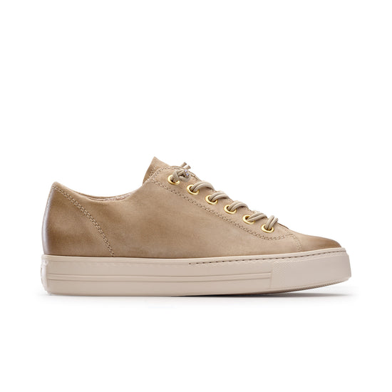 Womens Almond Nubuck Sneaker- Paul Green Shoes Hadley Sneaker- Side View view 1