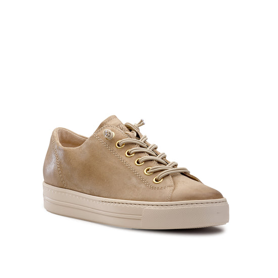 Womens Almond Nubuck Sneaker- Paul Green Shoes Hadley Sneaker- 3/4 View view 3