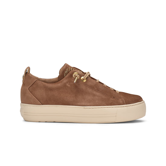 Womens Nut Suede Sneaker- Paul Green Shoes Faye Sneaker- Side View view 1