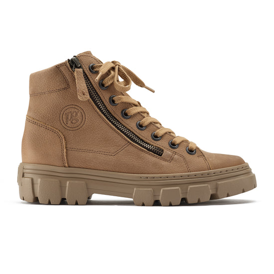Womens Tan Grained Nubuk Boot- Paul Green Shoes Novi Boot- Side View view 1