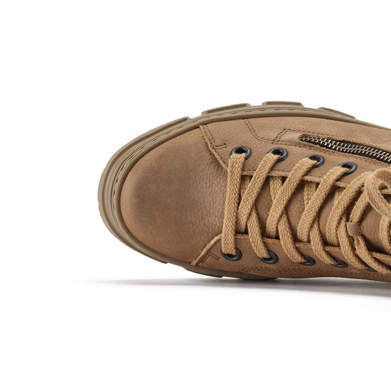Womens Tan Grained Nubuk Boot- Paul Green Shoes Novi Boot- Closeup Toebox View view 2