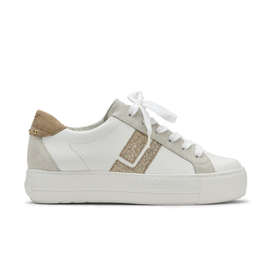 Womens White Sand Glitter Combo Sneaker- Paul Green Shoes Dove Sneaker- Side View view 1