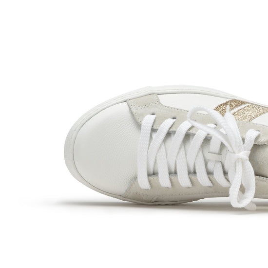 Womens White Sand Glitter Combo Sneaker- Paul Green Shoes Dove Sneaker- Closeup Toe Box View view 2