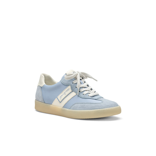 Womens Aqua Soft Suede Sneaker- Paul Green Shoes Dalton Sneaker- 3/4 View view 3