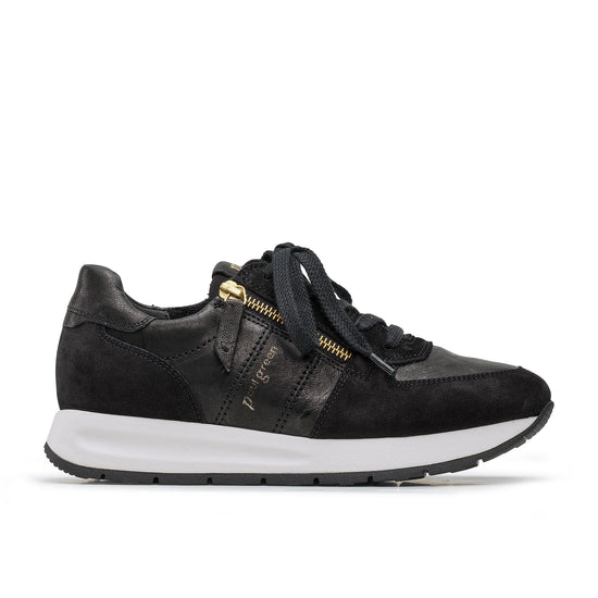 Womens Black Combo Sneaker- Paul Green Shoes Davis Sneaker- Side View view 1