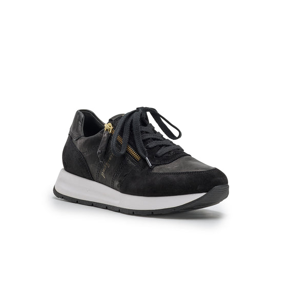 Womens Black Combo Sneaker- Paul Green Shoes Davis Sneaker- 3/4 View view 3