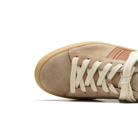 Womens Grain Cognac Combo Sneaker- Paul Green Shoes Adonis Sneaker- Closeup Toebox View view 2