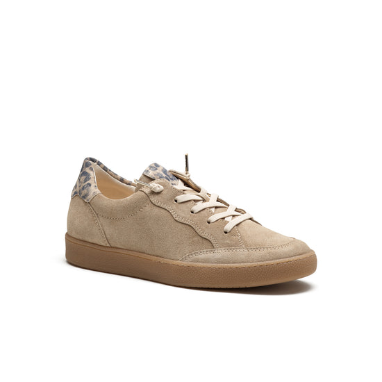 Womens Grain Almond Combo Sneaker- Paul Green Shoes Eugenia Sneaker- 3/4 View view 3