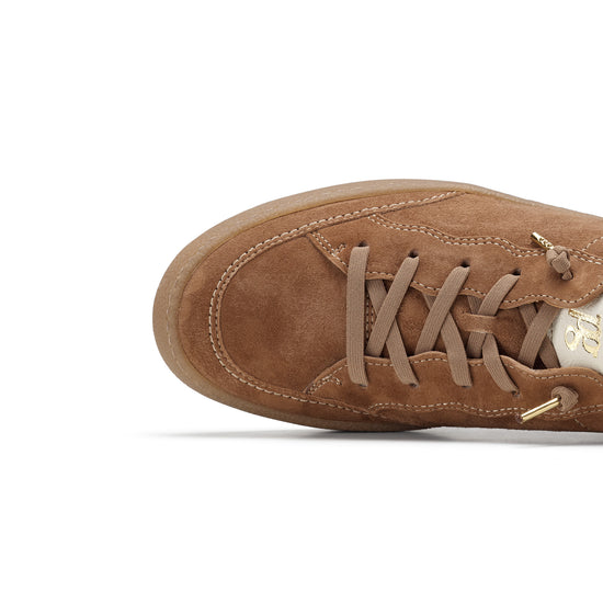 Womens Nut Cream Combo Sneaker- Paul Green Shoes Eugenia Sneaker- Closeup Toebox View view 2