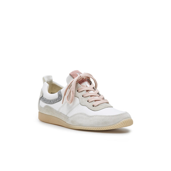 Womens Milk White Combo Sneaker- Paul Green Shoes Chantel Sneaker- 3/4 View view 3