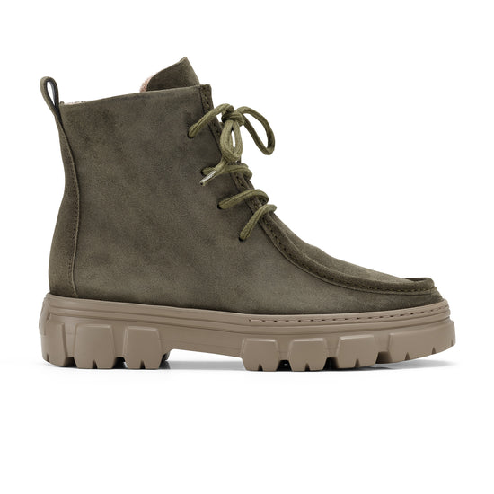 Womens Olive Suede Boot- Paul Green Febe Boot- Side Profile View view 1