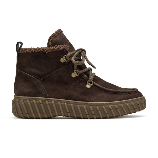 Womens Brown Suede Boot- Paul Green Fairbanks Boot- Side Profile View view 1