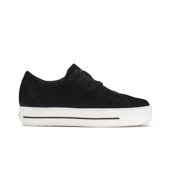 Womens Black Suede Sneaker- Paul Green Shoes Dante Sneaker- Side View view 1