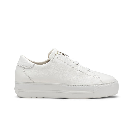 Womens White Leather Sneaker- Paul Green Shoes Dante Sneaker- Side View view 1