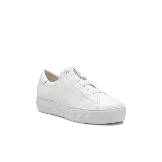 Womens White Leather Sneaker- Paul Green Shoes Dante Sneaker- 3/4 View view 3