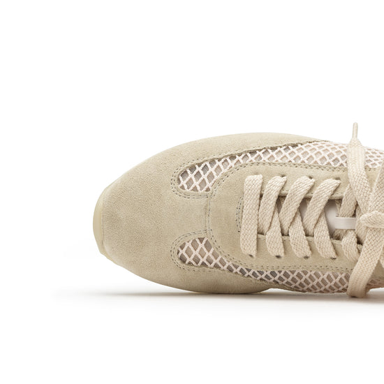Womens Biscuit Cream Mesh Combo Sneaker- Paul Green Shoes Dario Sneaker- Closeup Toebox View view 2