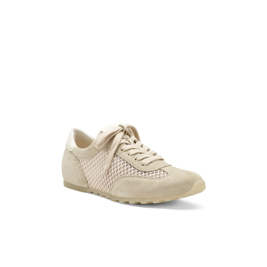 Womens Biscuit Cream Mesh Combo Sneaker- Paul Green Shoes Dario Sneaker- 3/4 View view 3