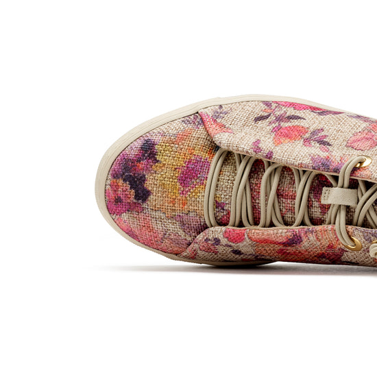 Womens Blue Flower Canvas Sneaker- Paul Green Shoes Desi Sneaker- Closeup Toe Box View view 2