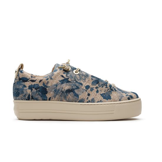 Womens Blue Flower Canvas Sneaker- Paul Green Shoes Desi Sneaker- Side View view 1