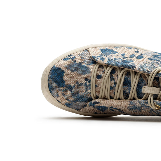 Womens Blue Flower Canvas Sneaker- Paul Green Shoes Desi Sneaker- Closeup Toe Box View view 2