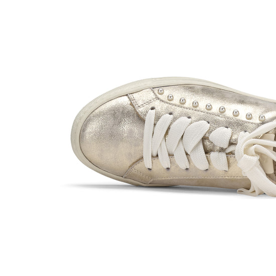 Womens Mineral Cream Antic Combo Sneaker- Paul Green Shoes Dinah Sneaker- Closeup Toebox View view 2