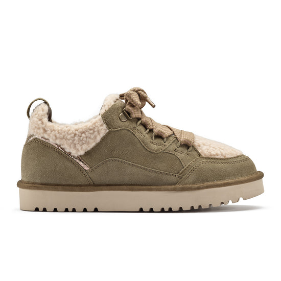 Womens Khaki Suede Sneaker- Paul Green Shoes Faro Sneaker- Side View view 1
