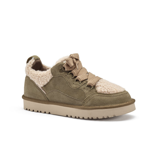 Womens Khaki Suede Sneaker- Paul Green Shoes Faro Sneaker- 3/4 View view 3