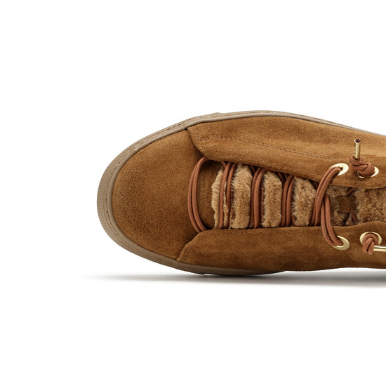 Womens Toffee Suede Sneaker- Paul Green Fury Sneaker- Closeup Toe Box View view 2