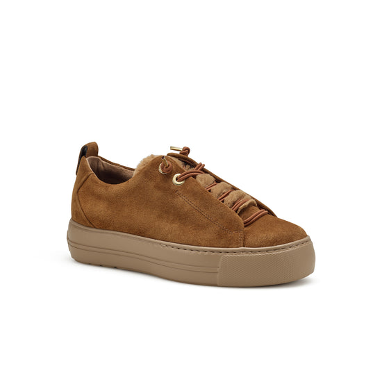 Womens Toffee Suede Sneaker- Paul Green Fury Sneaker- 3/4 Angle View view 3