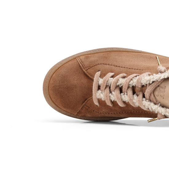 Womens Tan Leather Sneaker- Paul Green Fletcher Sneaker- Closeup Toe Box View view 2