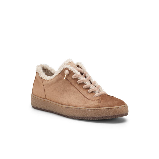 Womens Tan Leather Sneaker- Paul Green Fletcher Sneaker- 3/4 Angle View view 3