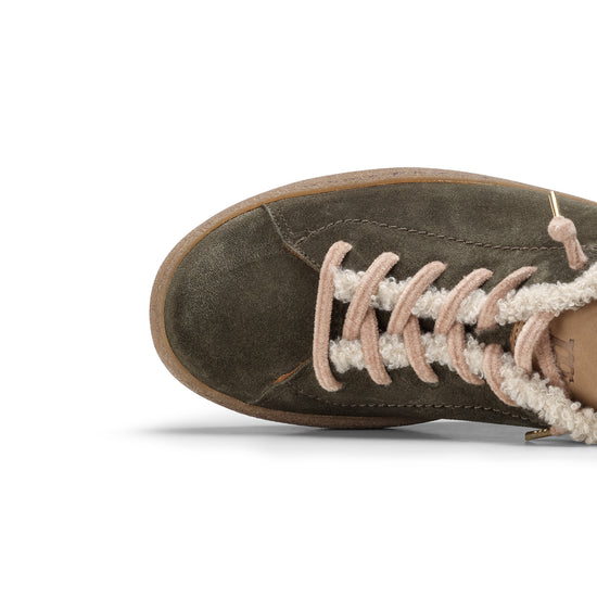 Womens Olive Biscuit Combo Sneaker- Paul Green Fletcher Sneaker- Closeup Toe Box View view 2