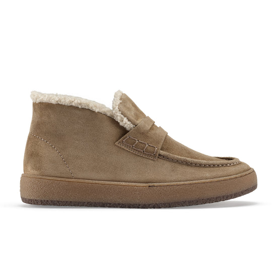 Womens Antelope Suede Bootie- Paul Green Shoes Fluffy Bootie- Side View view 1