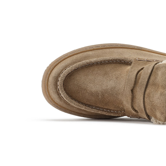 Womens Antelope Suede Bootie- Paul Green Shoes Fluffy Bootie- Closeup Toebox View view 2