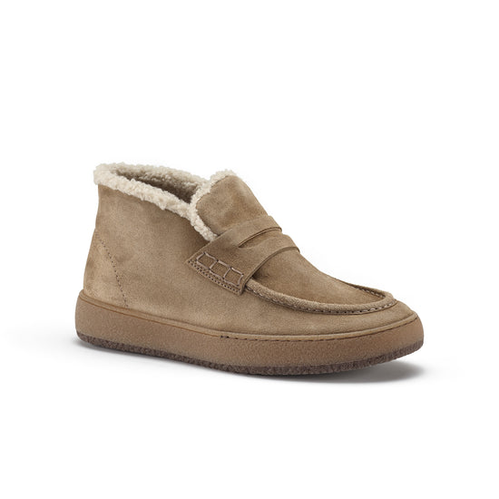 Womens Antelope Suede Bootie- Paul Green Shoes Fluffy Bootie- 3/4 View view 3