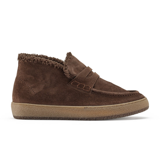 Womens Wood Suede Bootie- Paul Green Shoes Fluffy Bootie- Side View view 1
