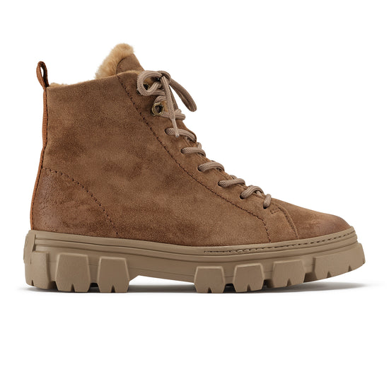 Womens Nut Suede Boot- Paul Green Shoes Freeman- Side View view 1