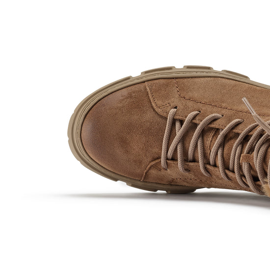 Womens Nut Suede Boot- Paul Green Shoes Freeman- Closeup Toebox View view 2